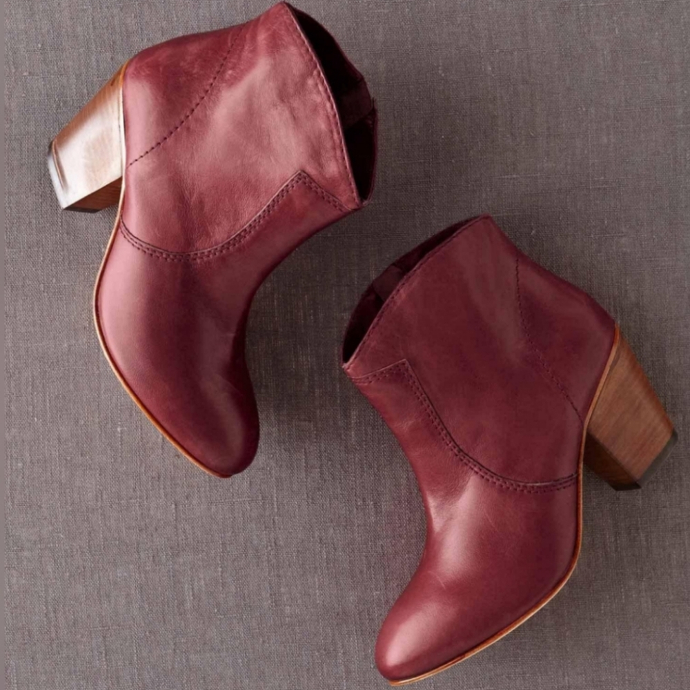 Boden Burgundy Leather Ankle Booties